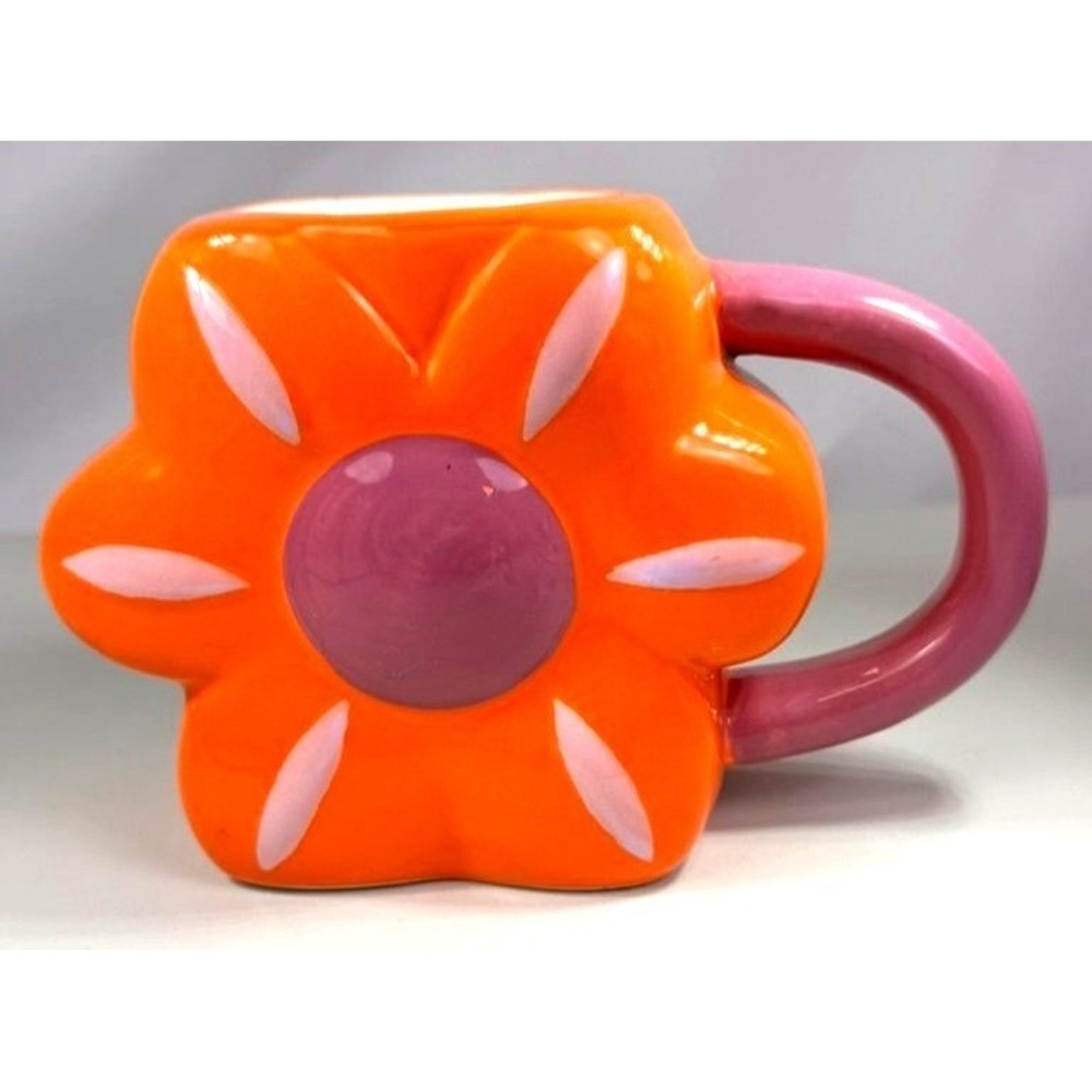Room Essentials Flower Mug 2024 Target Ceramic Orange Pink Retro Mod Floral Cup